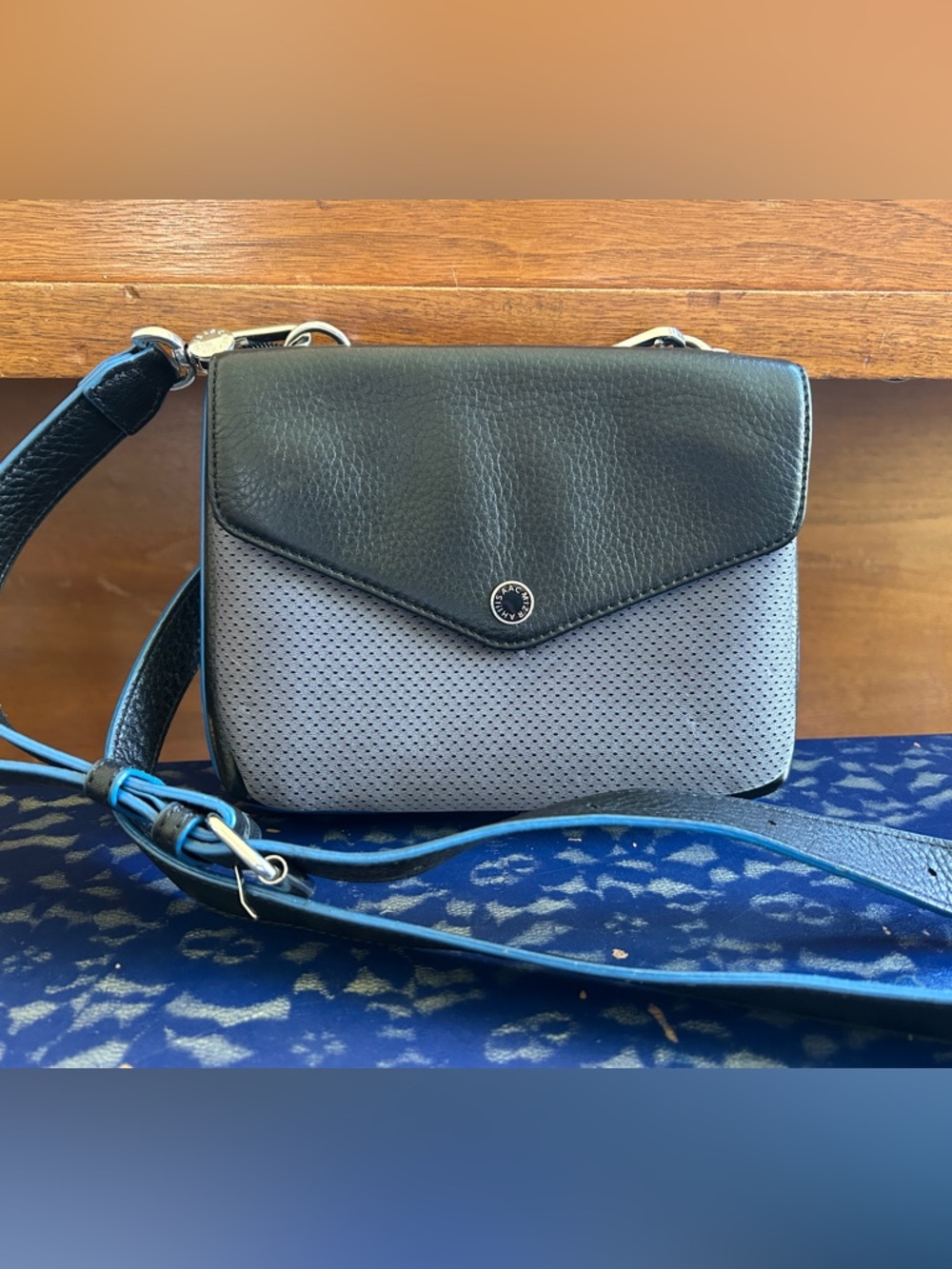 Isaac Mizrahi Black Leather and Gray Perforated Crossbody/Belt Bag